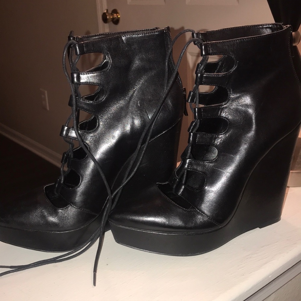 Leather lace up heels